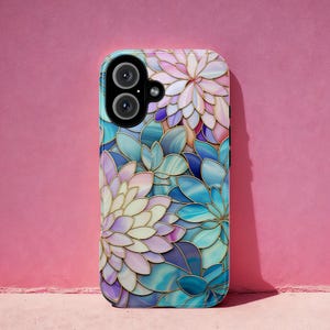 Floral Stained Glass MagSafe Phone Case Pastel Stain Glass Pearl Phone Cover iPhone 16 Pro Max 15 14 13 Samsung S25 S24 S23 Pixel 9 8 7