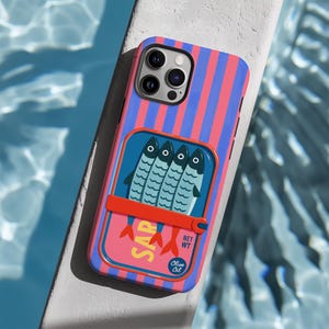 Retro Sardine Tin Phone Case: MagSafe Option Vintage Pink Striped Phone Cover Coastal Summer iPhone Google Pixel Samsung Tough Case afbeelding 9