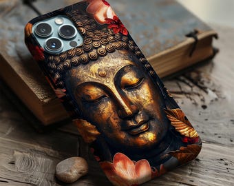 Golden Buddha Face Phone Case: MagSafe Option, Spiritual Art Cover Peace Loving Zen Buddhist Case iPhone, Samsung, Google Pixel