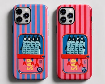 Sardine Phone Case: MagSafe Option, Pink & Red Striped Case Trending Summer iPhone, Samsung, Google Pixel Protective Cover
