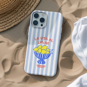 Italian Lemon Magsafe Phone Case Vintage Blue Striped Amalfi Coast Summer Phone Cover Fruit iPhone Pro 16 15 14 13 Samsung S25 S24 Pixel 9 8