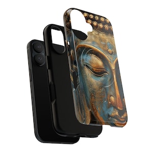 Gilded Buddha Face Phone Case: Magsafe Option Spiritual Art Cover Zen Meditation Peace Loving Case iPhone Samsung Google Pixel Magsafe Tough Case