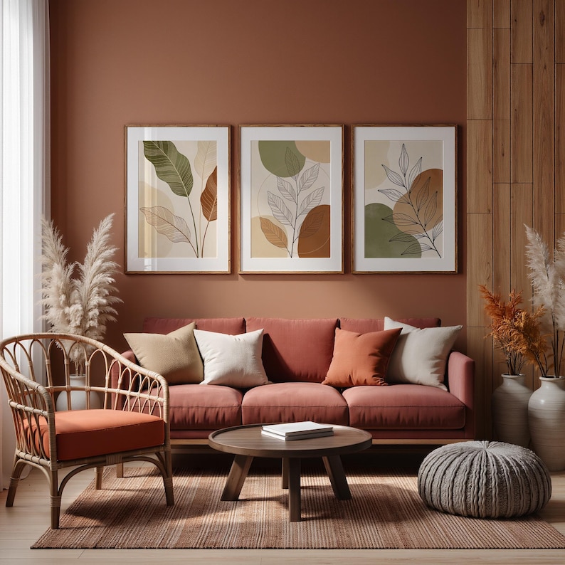 Juego de 3 impresiones de arte de pared bohemio: impresiones de hojas botánicas neutras, decoración bohemio minimalista, descarga digital instantánea imagen 8