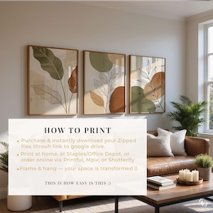 Juego de 3 impresiones de arte de pared bohemio: impresiones de hojas botánicas neutras, decoración bohemio minimalista, descarga digital instantánea imagen 2