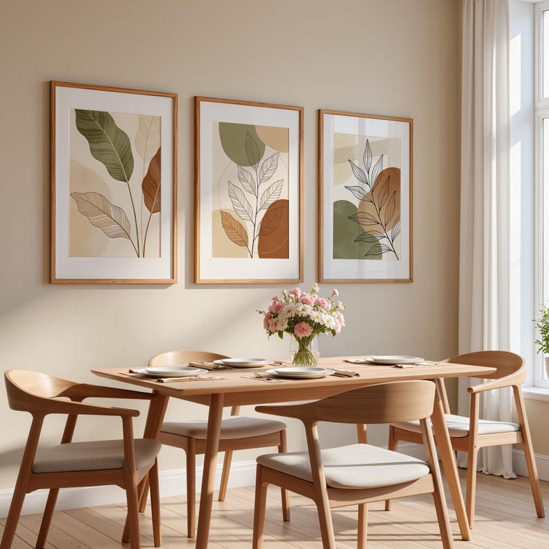 Juego de 3 impresiones de arte de pared bohemio: impresiones de hojas botánicas neutras, decoración bohemio minimalista, descarga digital instantánea imagen 12