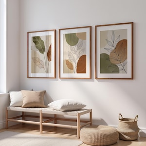 Juego de 3 impresiones de arte de pared bohemio: impresiones de hojas botánicas neutras, decoración bohemio minimalista, descarga digital instantánea imagen 10