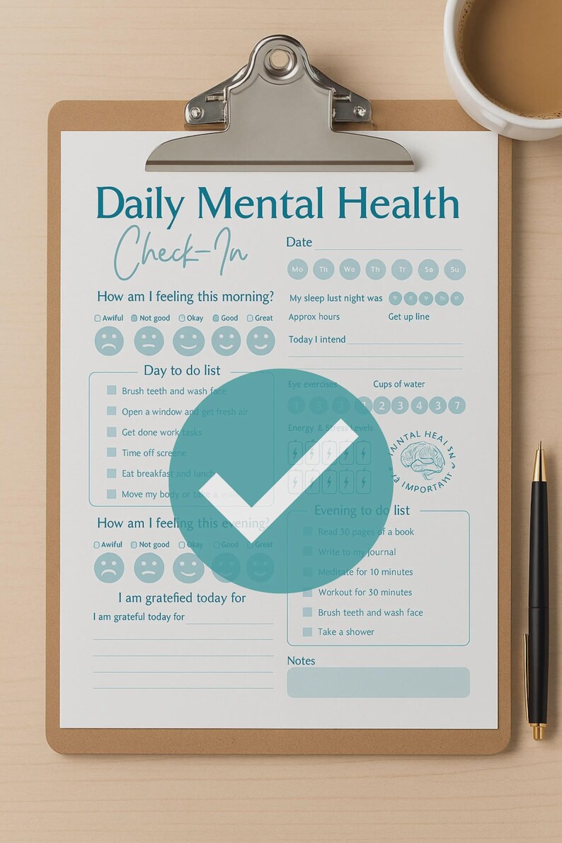 Daily Mental Health Check-in Printable PDF - Self Care Journal Page ...