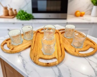 3pc Farmhouse Wooden Serving Tray Set: Rustic Ottoman Trays