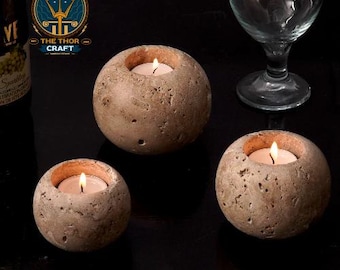 Handcrafted Marble Tealight Candle Holder Set: Rustic Home Decor