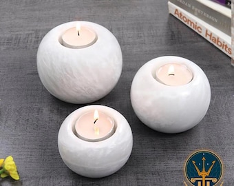 Handcrafted Marble Tealight Candle Holder Set: Rustic Home Decor