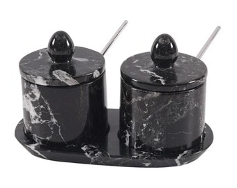 Handmade Marble Salt Cellar with Oval Tray: Kitchen Storage