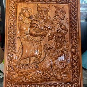 Viking Wall Art | Norse Mythology Wood Carving | Handcrafted Rosewood Pine Ash Decor | Norse Gods & Longship | Custom Nordic Gift