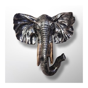 Handmade Resin Elephant Head Wall Sculpture: Rustic African Decor