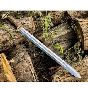 Hand-Forged Carbon Steel Viking Sword: Norse Replica with Wooden Scabbard