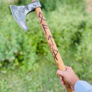 Hand-Forged Viking Axe, Norse Throwing Axe, Runes Engraved Axe, Nordic Battle Axe, Handmade Bearded Axe, Custom Viking Axe, Gift For Husband