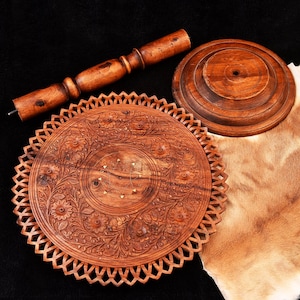 Hand-Carved Wooden Coffee Table – Bohemian Round Table – Rustic Asian Furniture – Unique Artisan Woodwork – Handmade Living Room Decor