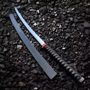 Handmade Damascus Steel Katana: Black Braided Handle, Scabbard, Cosplay Collectible
