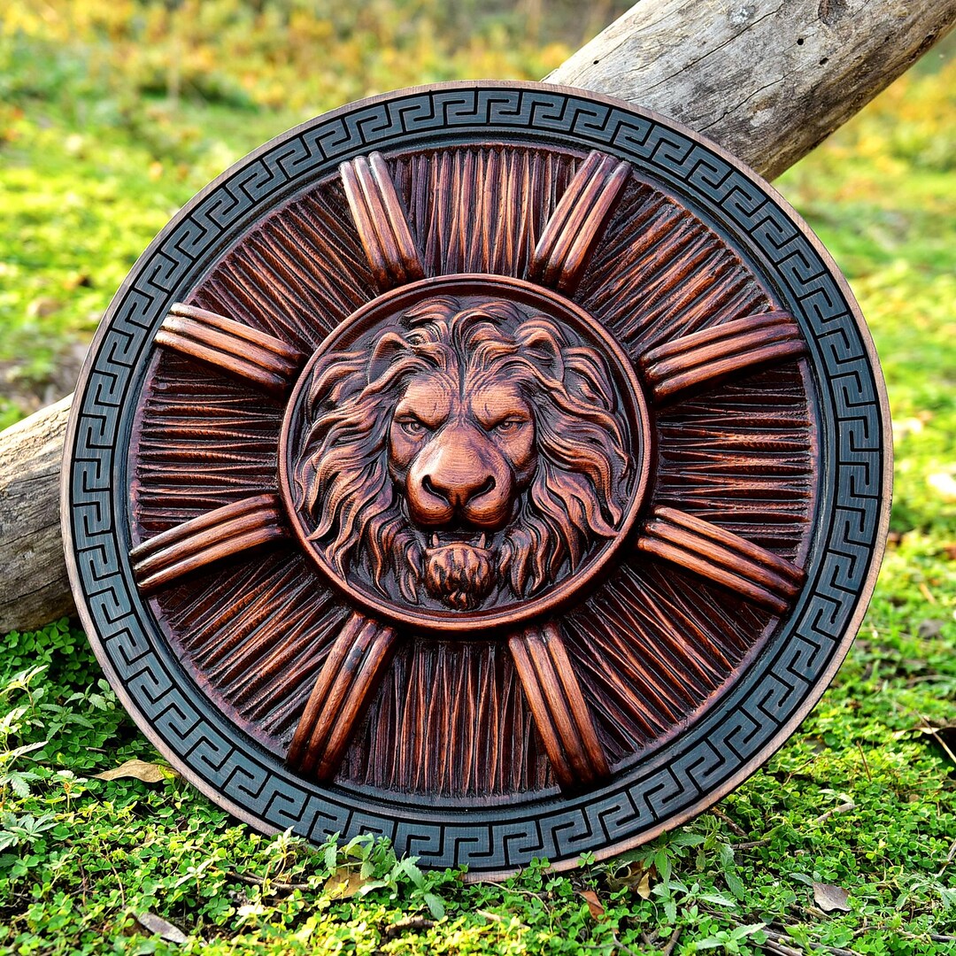 Handmade Lion Shield: Greek Spartan Warrior Shield, LARP Cosplay Decor ...