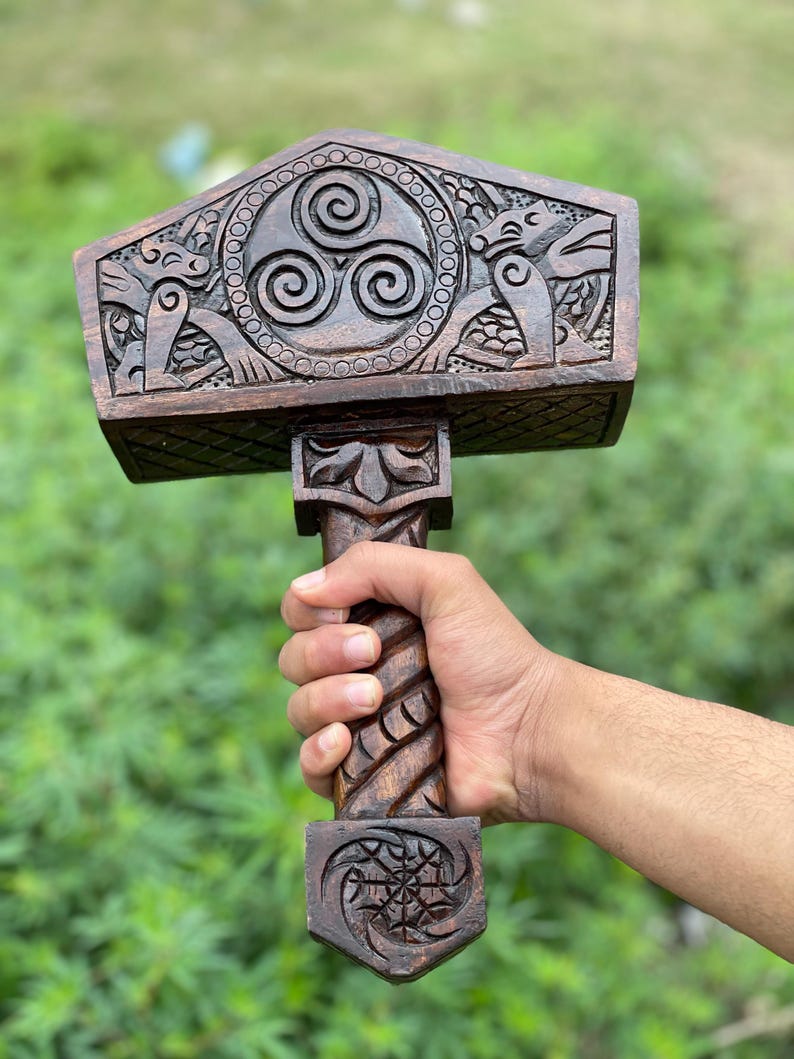 Hand-carved Viking Mjölnir | Wooden Thor’s Hammer With Norse Runes ...