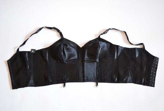 Vintage SATIN cropped black bustier / 1950's shape