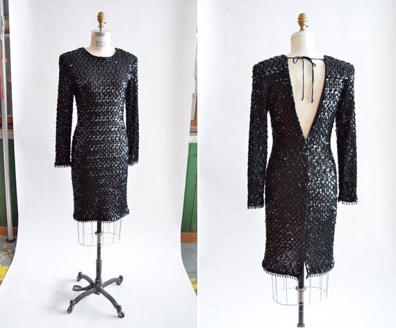Vintage 1980s BACKLESS sequined party dress