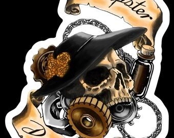Dumpster Dame Sticker: Macabre Skeleton Art, Waterproof Vinyl