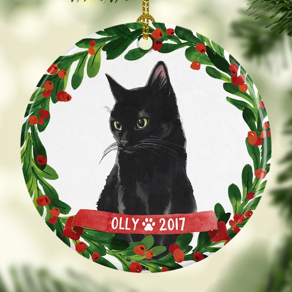 Personalized Ornament Black Cat Ornament Pet Gift Cat Lover Gift Black Cat Christmas Ornament 7047