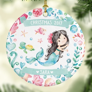 Mermaid Ornament Christmas Ornament Mermaid Christmas Ornament Personalized Mermaid Ornament Kids Christmas Ornament for Girls Year 7136