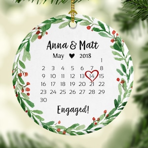 Personalized Engagement Gift for Couple Unique Engagement Christmas Ornament Date 7164