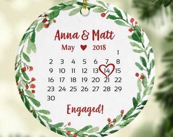 Engagement Gift for Couple Personalized Engagement Ornament Calendar Cute 7168