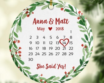 Personalized Engagement Gift for Couple Engagement Party Gift for Bride Engaged Ornament Engagement Christmas Ornament Green 7163