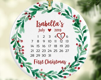 New Baby Christmas Ornament Baby's First Christmas Ornament Christening Gift Baby Ornament Baby Calendar Ornament   7989