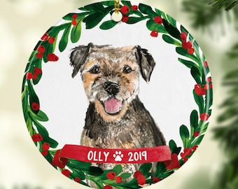 AD-BT5SL Border Terrier Puppy Dog Photo Slate Christmas Gift Ornament