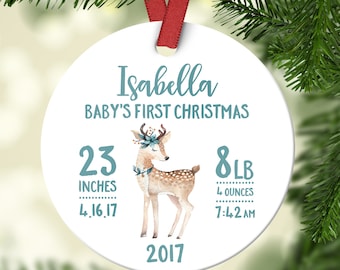 Babys First Christmas Ornament Personalized New Baby Gift Girl Deer 7040