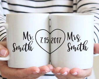 Personalized Wedding Gift for Couple or Bride Wedding Shower Gift Mug Set  1429A