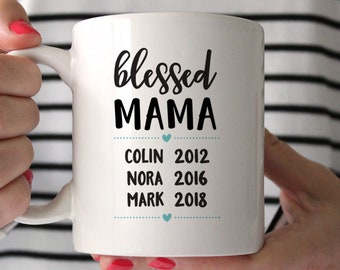 Personalized Mothers Day Gift from Daughter Custom Mom Birthday Gift Blessed Mama Coffee Mug Blue 1242A