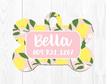 Glitter Green Acrylic /'Main Squeeze/' Personalized Lemon Pet ID Charm in Pastel Yellow Custom Dog Tag /& Cat Tag