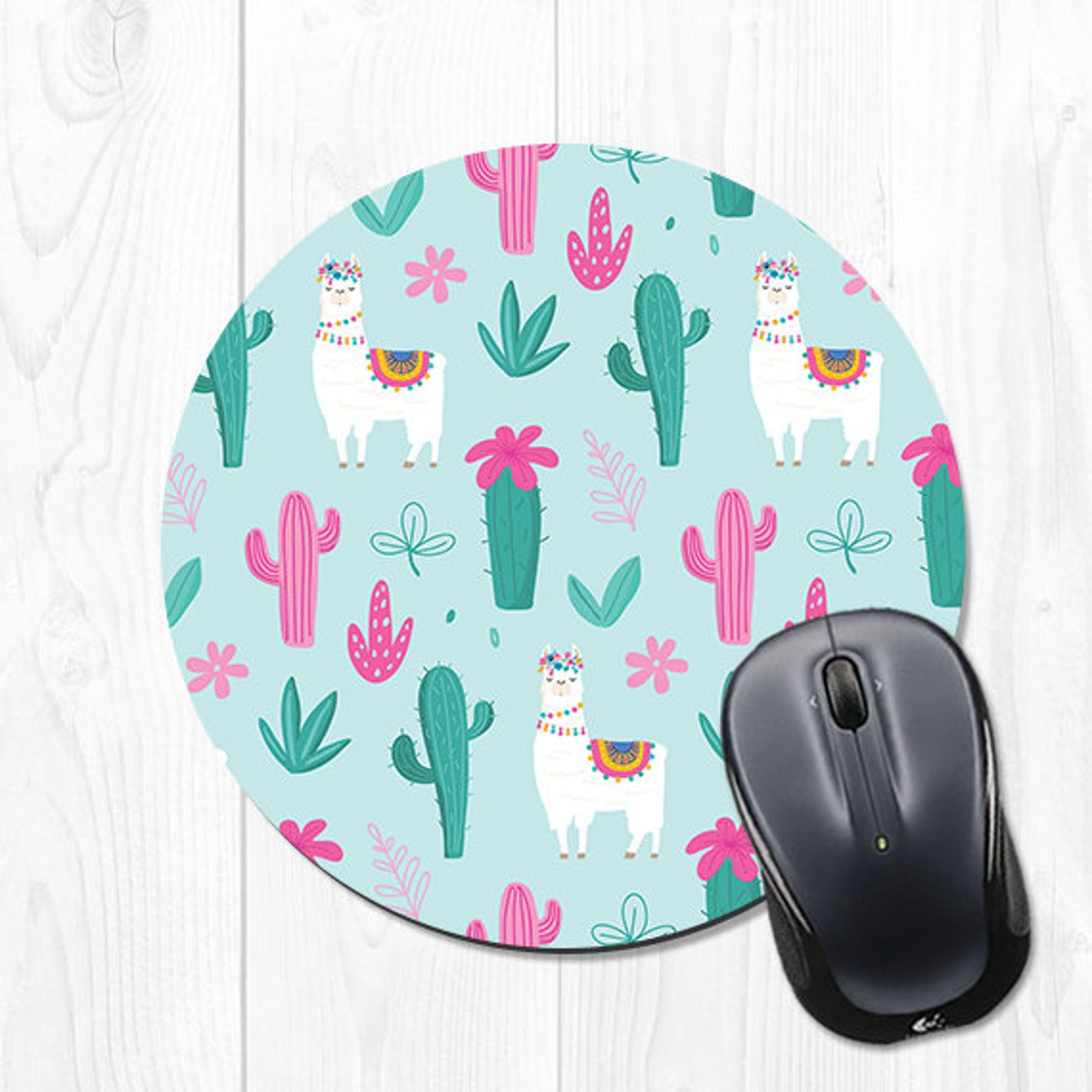 Llama Mouse Pad Llama Mousepad Cactus Mouse Pad Mint Office Etsy