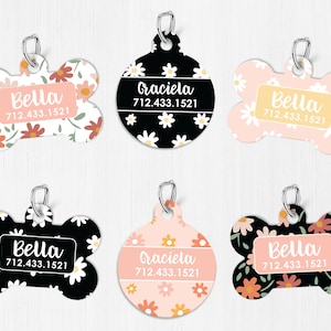 Daisy Dog Tags for Dogs Personalized Dog ID Tag Floral Pet Tag Pet ID Tag Cat ID Tag Dog Lover Gift Retro Boho 3405