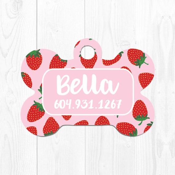 Pet ID Tag Dog Tags for Dogs Personalized Dog ID Tag Dog Name Tag Dog  Collar Tag Pet Tag Pink Red Strawberry 3368