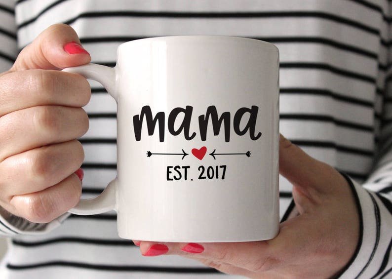 New Mom Gift Baby Shower Gift for Mom Mama Established 2017 New Mother Gift New Mom Gift from Friend Mom Mug Mom Birthday Gift Red Mug 1049A image 1