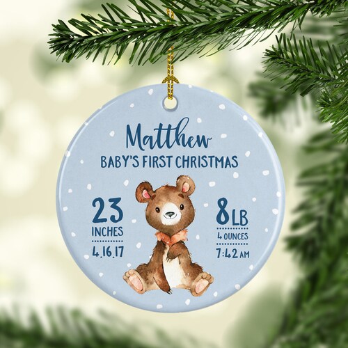 Babys First Christmas Ornament Boy Baby Ornament for Baby Boy Babys First Christmas Ornament Personalized Baby Ornament Blue Date 7025