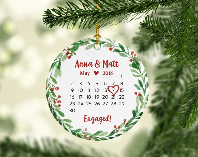 Engagement Gift for Couple Personalized Engagement Ornament Calendar Cute 7168 image 1