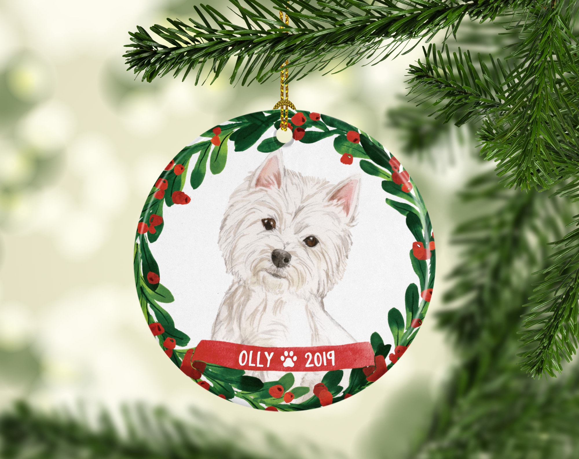 West Highland White Terrier Westie Gold Plated Holiday Angel Wing Orna