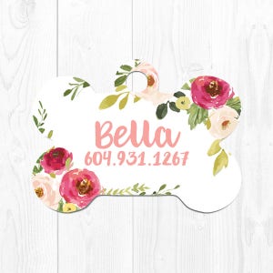 Custom Pet Tag Floral Dog Tag for Dogs Cute Pet ID Tag Puppy Tag Dog ID Tag Double Sided Pink 3292