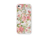 Peach Green and Grey Floral Rose iPhone Case - iPhone 4 Case - iPhone 4 Cover - iPhone 4 Skin - Coral Pink Pastel Flowers iPhone 4 Case Cute