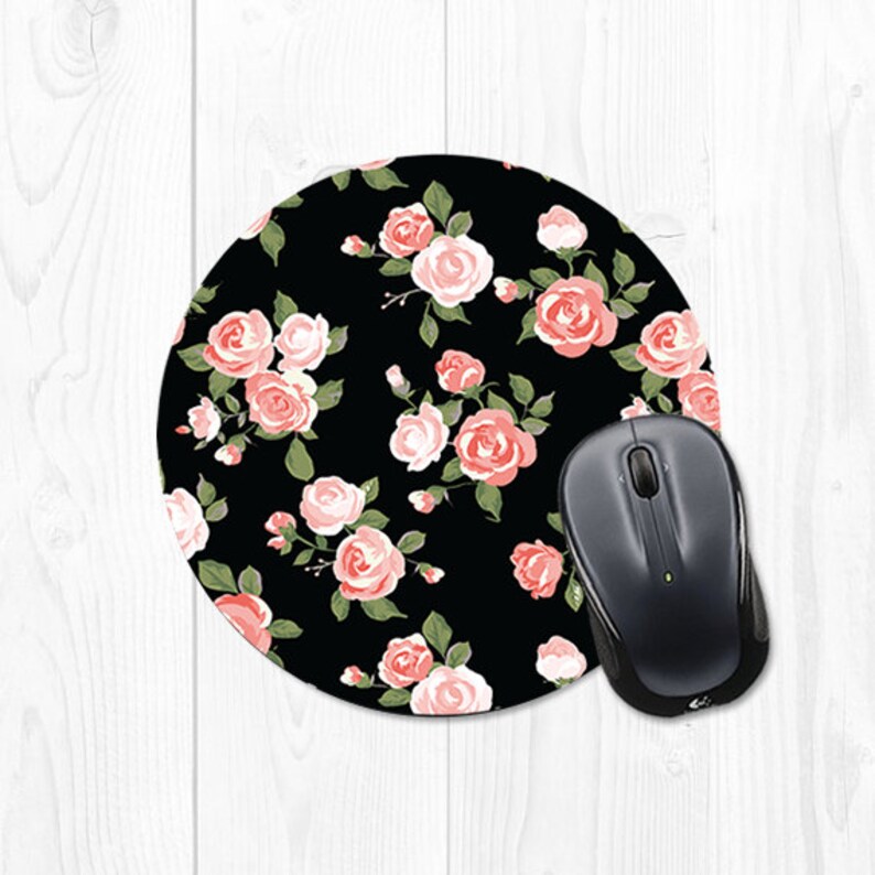 Mouse Pad Gift for Coworker Mousepad Dorm Decor Floral Mousepad Office Decor Floral Black Pink Mousepad 9067 image 1