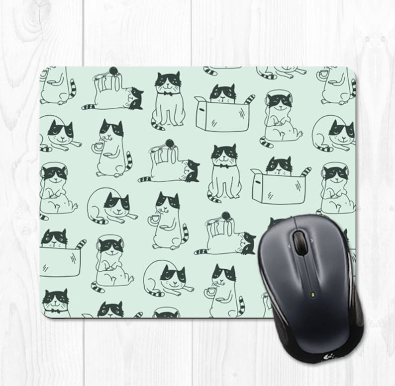 Mouse Pad Cat Mousepad Cat Lover Gift Mint Mouse Pad Kawaii Etsy