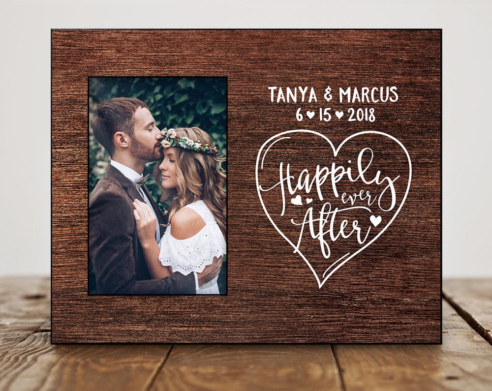 Engraved Happily Ever After Glass Heart Ornament Personalized Wedding Ornament Couples Gift Engagement Gift Bride and Groom -pgs8109154H