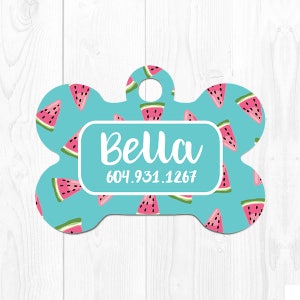 Custom Pet Tag Pet ID Tag Dog Tags for Dogs Pet Gift Dog Name Tag Watermelon Pink Blue Turquoise 3107
